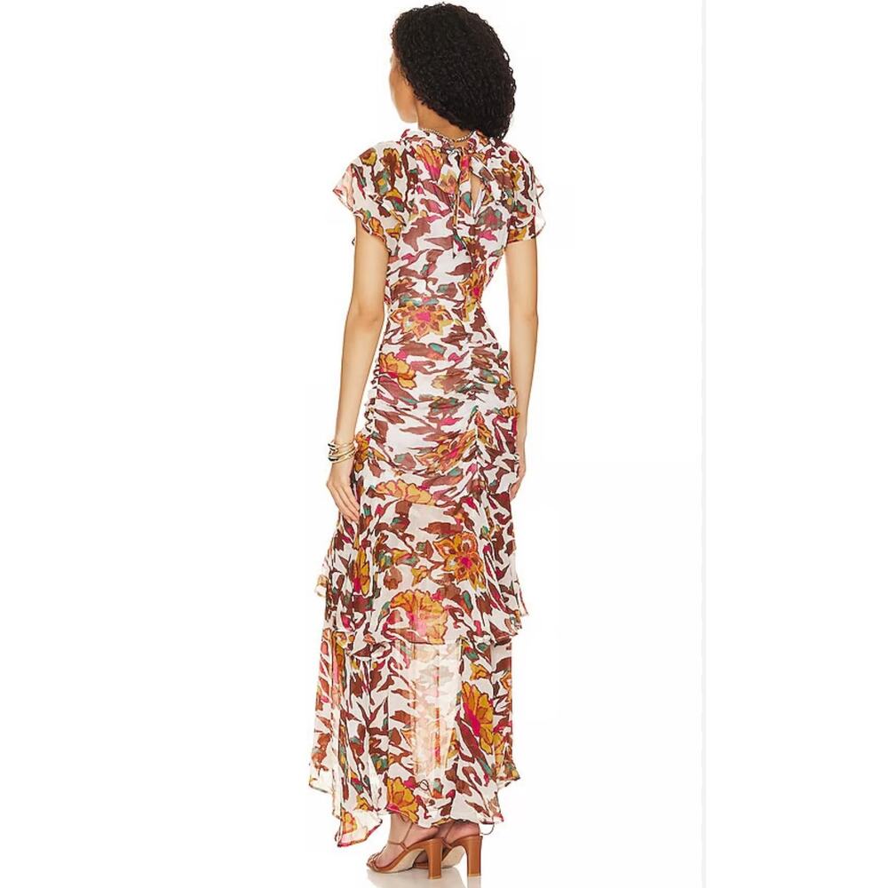 Cleobella Cecilia Shea Abstract Floral Ruched Front Slit Maxi Dress Size Small - Picture 2 of 9
